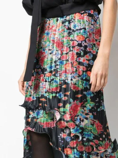 Shop Givenchy Floral-print Plissé Asymmetric Skirt In Multicolour