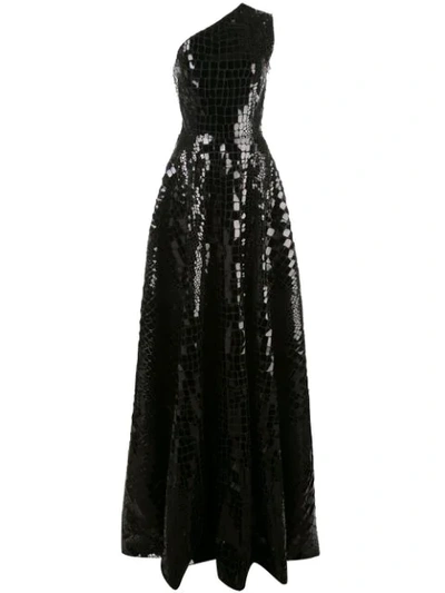 Shop Alex Perry Jasper Sequinned One-shoulder Gown In Black