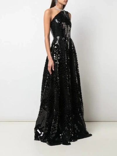 Shop Alex Perry Jasper Sequinned One-shoulder Gown In Black