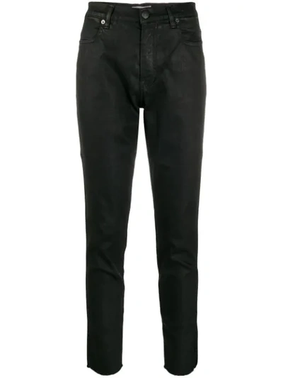 Shop Pt05 Frayed Hem Slim-fit Jeans In Black