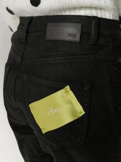 Shop Pt05 Frayed Hem Slim-fit Jeans In Black