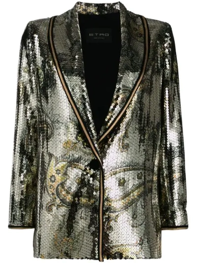Shop Etro Sequin Embellished Blazer In Gold