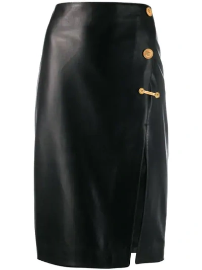 Shop Versace Medusa Details Midi Skirt In Black