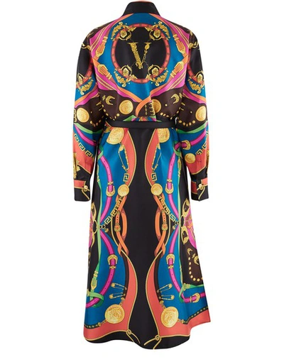 Shop Versace Printed Silk Shirt Dress In Nero + Stampa