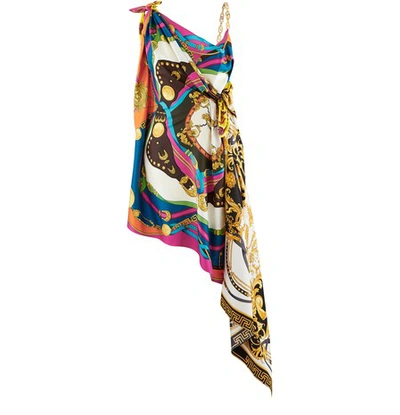 Shop Versace Printed Silk Scarf Dress In Rosso Stampa