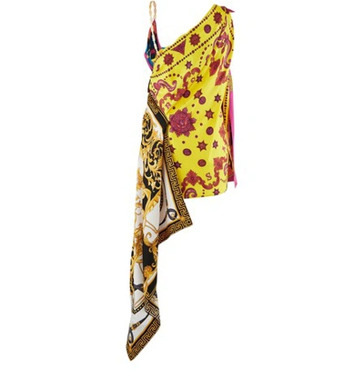 Shop Versace Printed Silk Scarf Dress In Rosso Stampa