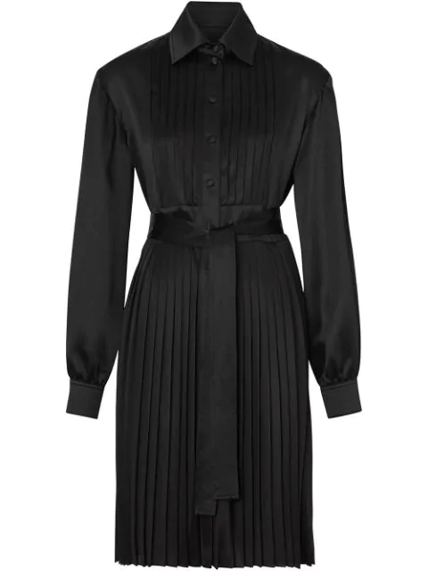 black pleated shirt dress