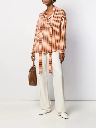 Shop Jejia Striped Pussy-bow Blouse In Neutrals