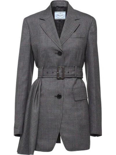 Shop Prada Belted Long Blazer - Grey