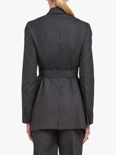 Shop Prada Belted Long Blazer - Grey