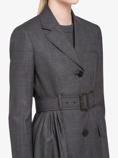 Shop Prada Belted Long Blazer - Grey