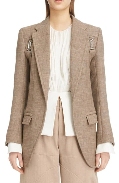 Shop Chloé Tweed Blazer In Brown - White 1
