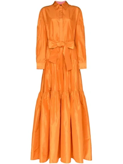 Shop Carolina Herrera Tiered Maxi Shirt Dress In Orange