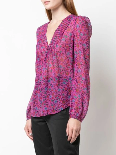 Shop Veronica Beard Floral-print Silk Blouse In Purple