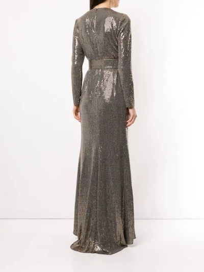 Shop Badgley Mischka Sequin-embellished Ruffled Gown In Gold