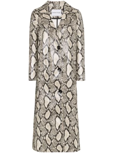 Shop Stand Studio Mollie Snake-print Faux Leather Coat In Neutrals