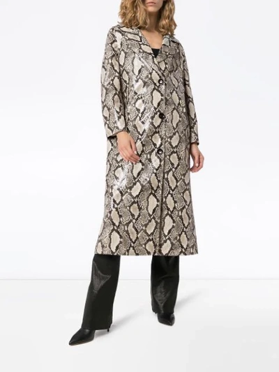 Shop Stand Studio Mollie Snake-print Faux Leather Coat In Neutrals