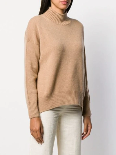 Shop Allude Ribbed Turtle Neck Jumper In Brown