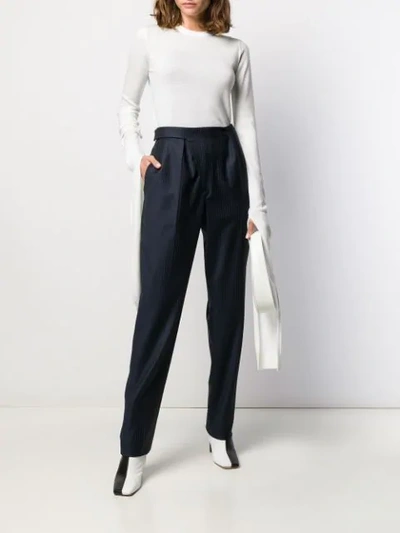 Shop Coperni High-waist Pinstriped Trousers In Blue