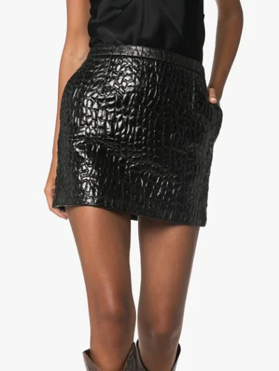 Shop Saint Laurent Crocodile-effect Mini Skirt In Black