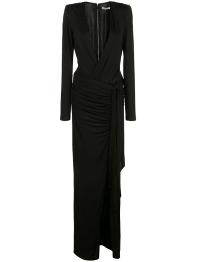 Shop Alice And Olivia Kyra Draped V-neck Gown In Black