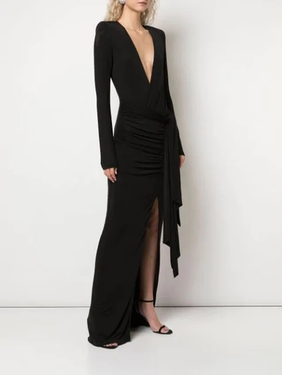 Shop Alice And Olivia Kyra Draped V-neck Gown In Black