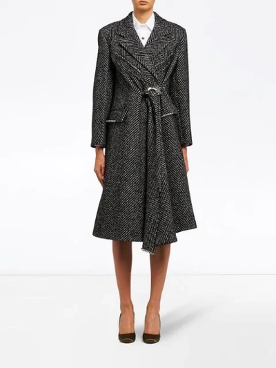 Shop Prada Herringbone Weave Belted Coat In F0002 Black
