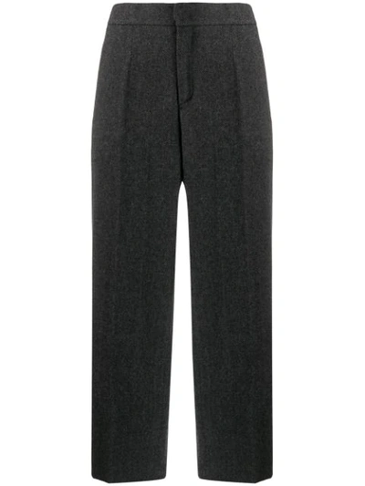 Shop Woolrich Herringbone Cropped Trousers In Grey