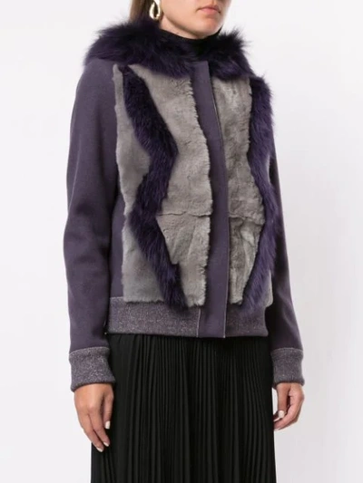 Shop Lorena Antoniazzi Fur-trimmed Bomber Jacket In Purple