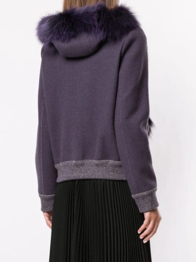 Shop Lorena Antoniazzi Fur-trimmed Bomber Jacket In Purple