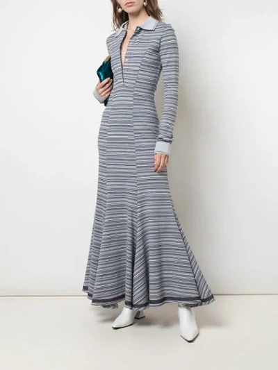 Shop Y/project Long Striped Polo-neck Dress In Blue