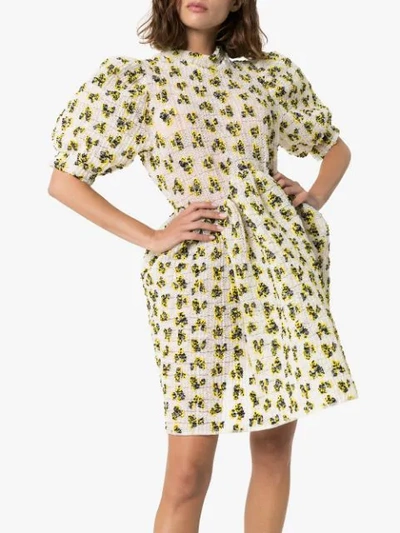 Shop Cecilie Bahnsen Uma Floral Print Mini Dress In Clear / Yellow