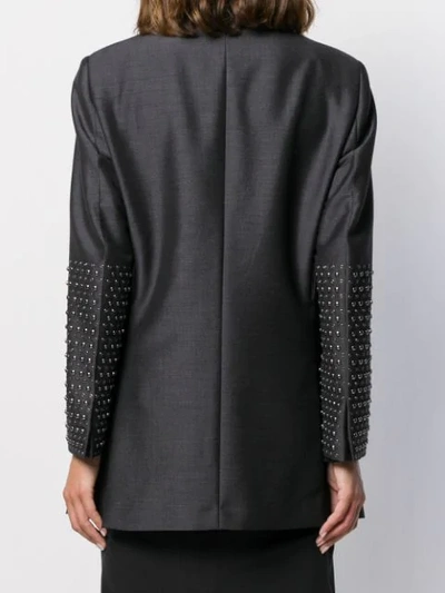 Shop Prada Embellished Longline Blazer In Grey