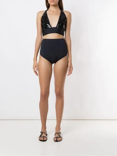 Shop Amir Slama Sequinned Bikini Top In Black