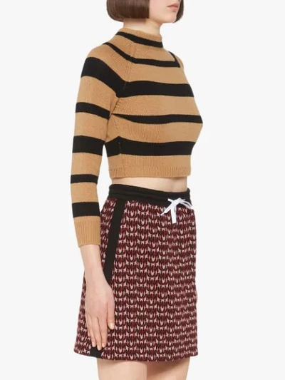 Shop Miu Miu Striped Cashmere Cropped Jumper - Neutrals