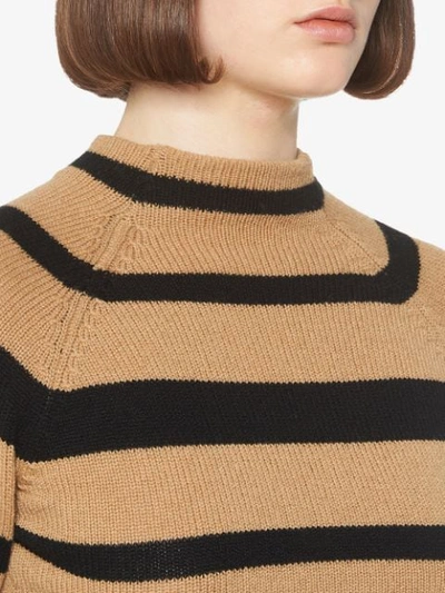 Shop Miu Miu Striped Cashmere Cropped Jumper - Neutrals