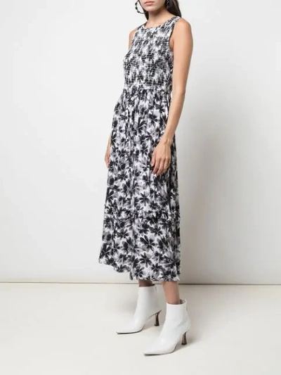 Shop Nicole Miller Painted Flowers Midi Dress In Black ,white