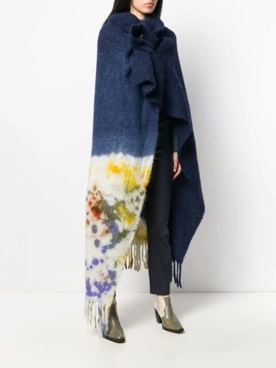 Shop Forte Forte Fringed Knitted Cape-coat In Blue