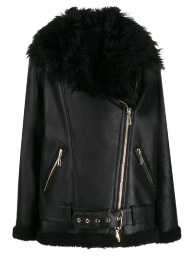 Shop Amen Faux Fur Aviator Jacket In Black
