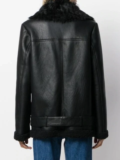 Shop Amen Faux Fur Aviator Jacket In Black