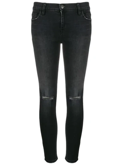 Shop Current Elliott Mid-rise Skinny Distressed Jeans In Black