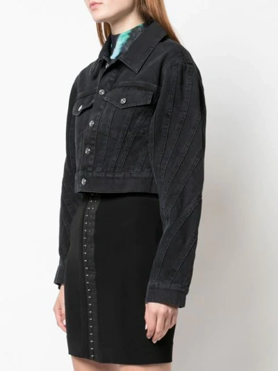 Shop Mugler Cropped Denim Jacket In Black