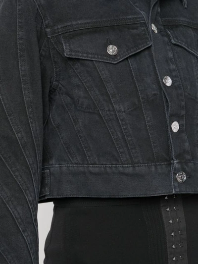 Shop Mugler Cropped Denim Jacket In Black