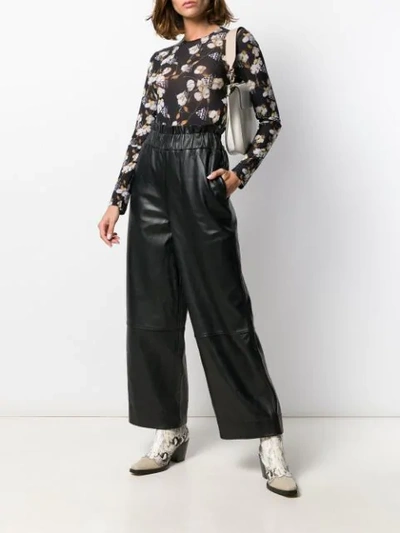 Shop Ganni Wide-leg Leather Trousers In Black