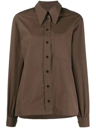 Shop Lemaire Long Sleeved Cotton Shirt In Brown