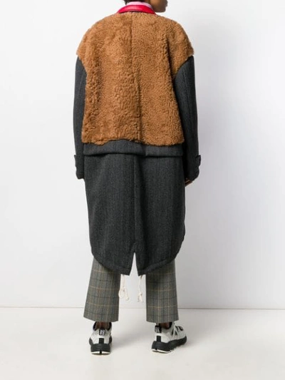 Shop Plan C Shearling Panel Coat In Grey