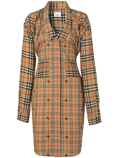 Shop Burberry Vintage Check Silk And Cotton Shirt Dress In Neutrals