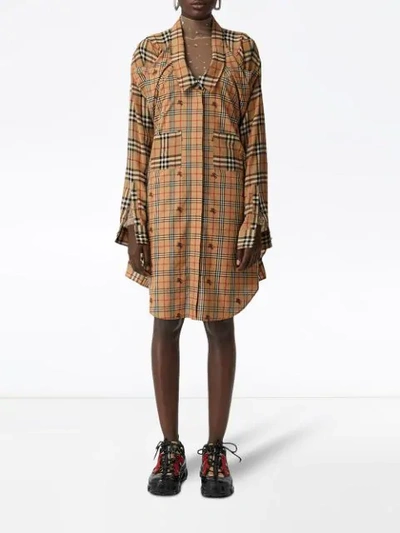 Shop Burberry Vintage Check Silk And Cotton Shirt Dress In Neutrals