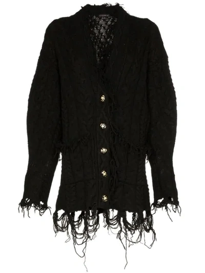 Shop Etro Oversized Fringe Trim Cardigan In Black