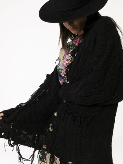 Shop Etro Oversized Fringe Trim Cardigan In Black